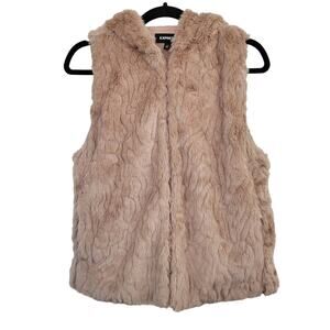 Express Womens XS/S Blush Pink Hooded Faux Fur Vest With Pockets